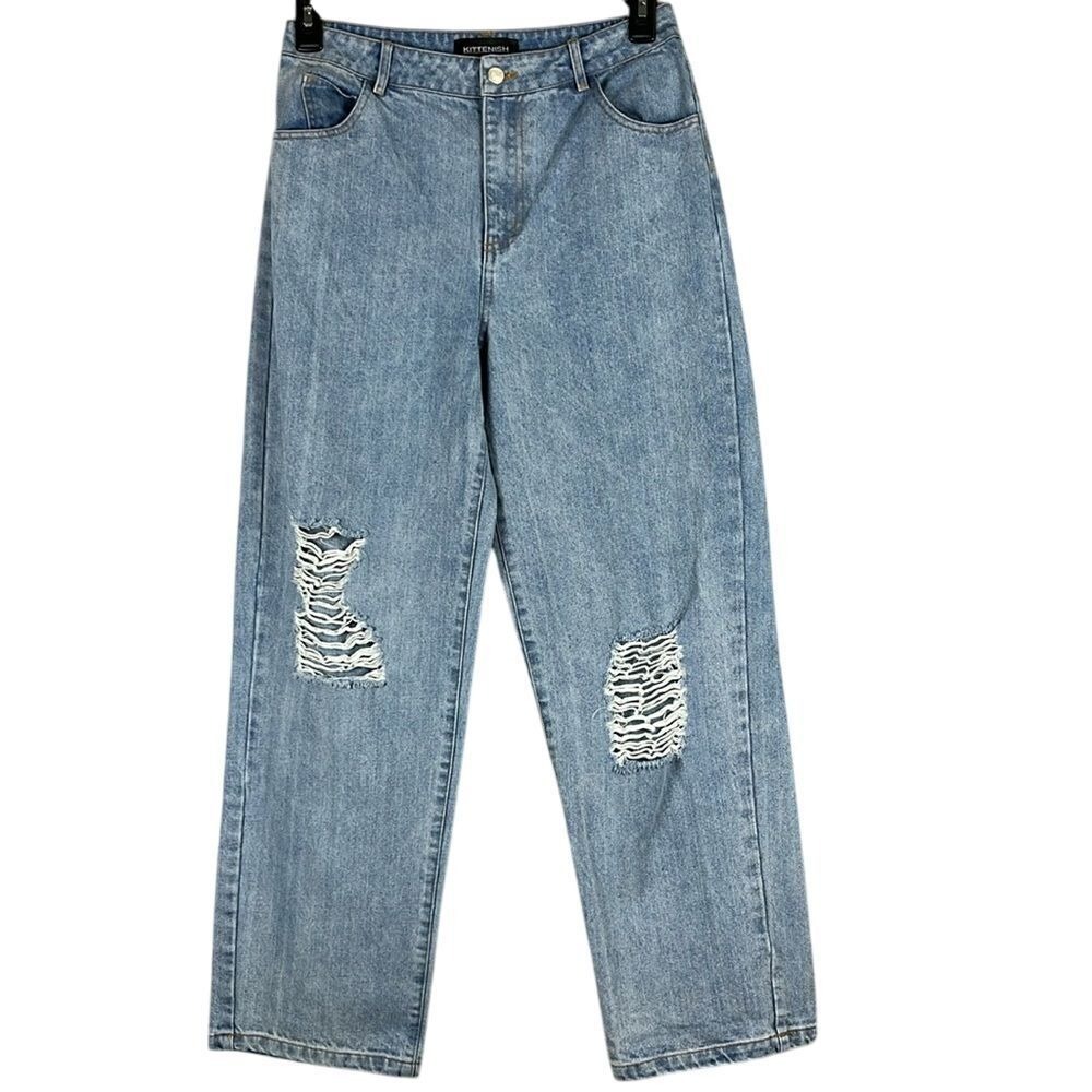 Kittenish Distressed High Rise Straight Leg Loose Fit Jeans Womens Size 30
